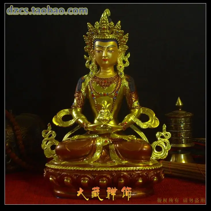 

7 inch 22 cm long Buddha amitayus Fofang Nepal jinzang Buddhism Statues boutique copper plating