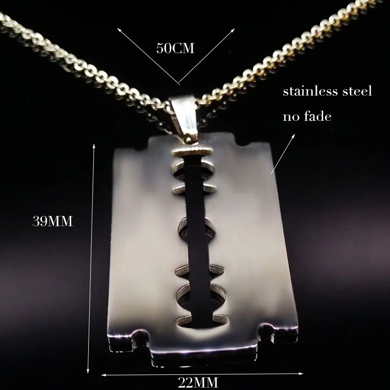 Hiphop Razor Blade Pendant Necklace Men Stainless Steel Male Knife Razorblade Shaver Shape Chain Jewelry подвеска лезвие N443S01