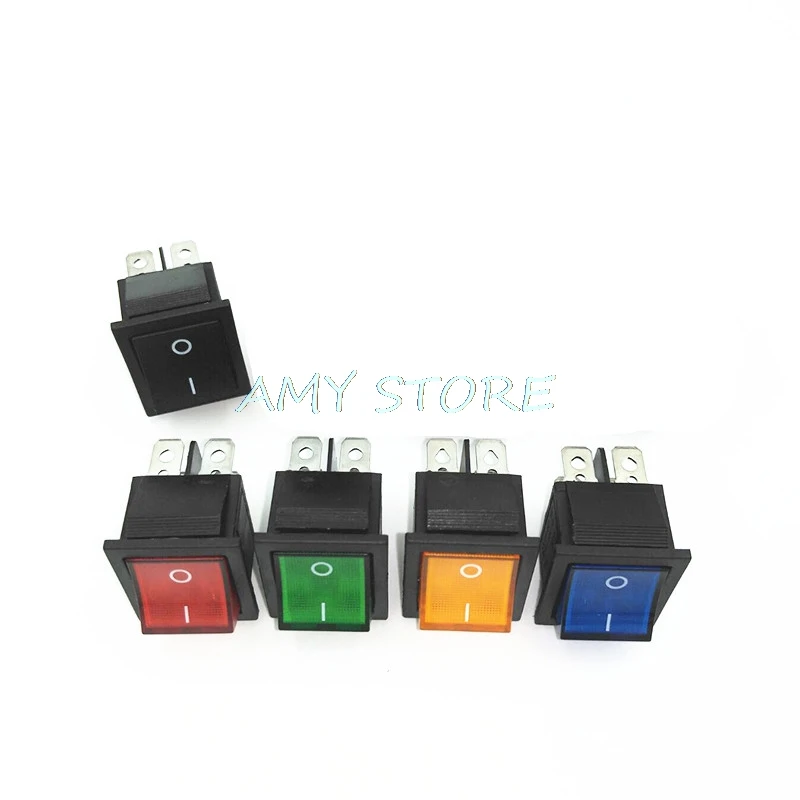 5Pcs Latching Maintained KCD4 Rocker Switch Power Switch I/O 4 Pins BLACK/GREEN YELLOW RED BLUE with Light 16A 250VAC 20A 125VAC