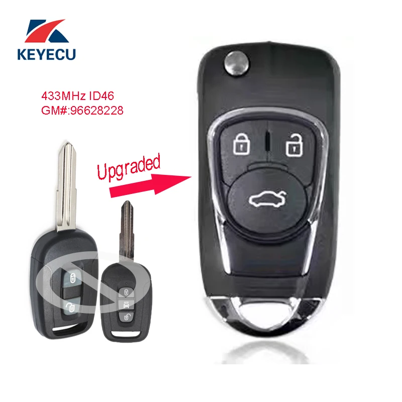 

KEYECU Replacement Upgraded Flip Remote Car Key Fob 2/3 Button 433MHz ID46 for Chevrolet Captiva 2006-2010