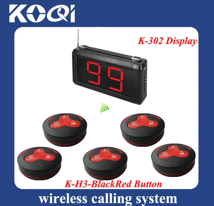 Wireless waiter call button system 1 unit display receiver and 5 pager buzzer 100% waterproof