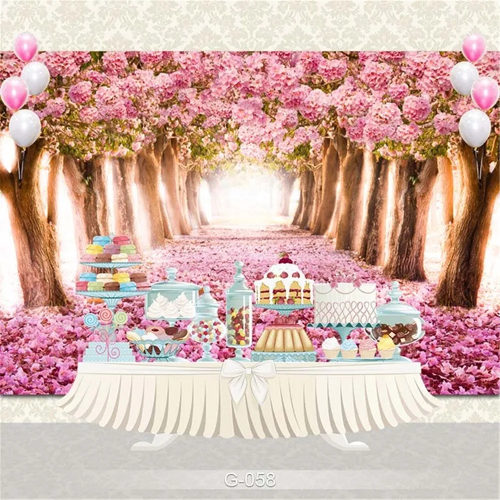 Cymbozin Princess Baby Girl Birthday Party Photo Booth Background Pink Cherry Blossoms Petals Photography Studio Backdrops