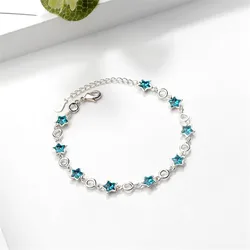 New Arrival Fashion Atmosphere Flash 925 Sterling Silver Jewelry Blue Five-pointed Star Crystal Sweet Bracelets SL025