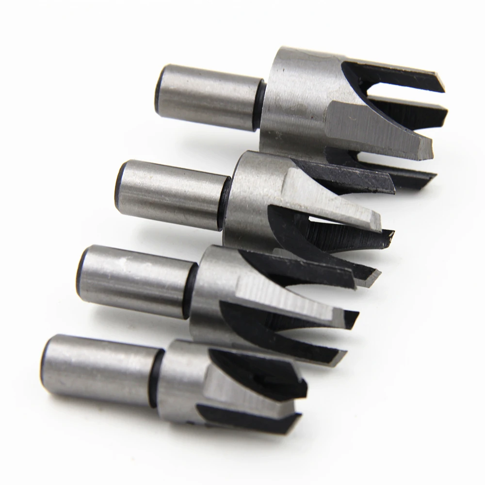 원형 생크 목공 플러그 커터, 4 톱니 모따기 커터, 모따기 구멍 드릴, 3/8 인치 (9.5mm), 6mm, 10mm, 13mm, 16mm, 4 개