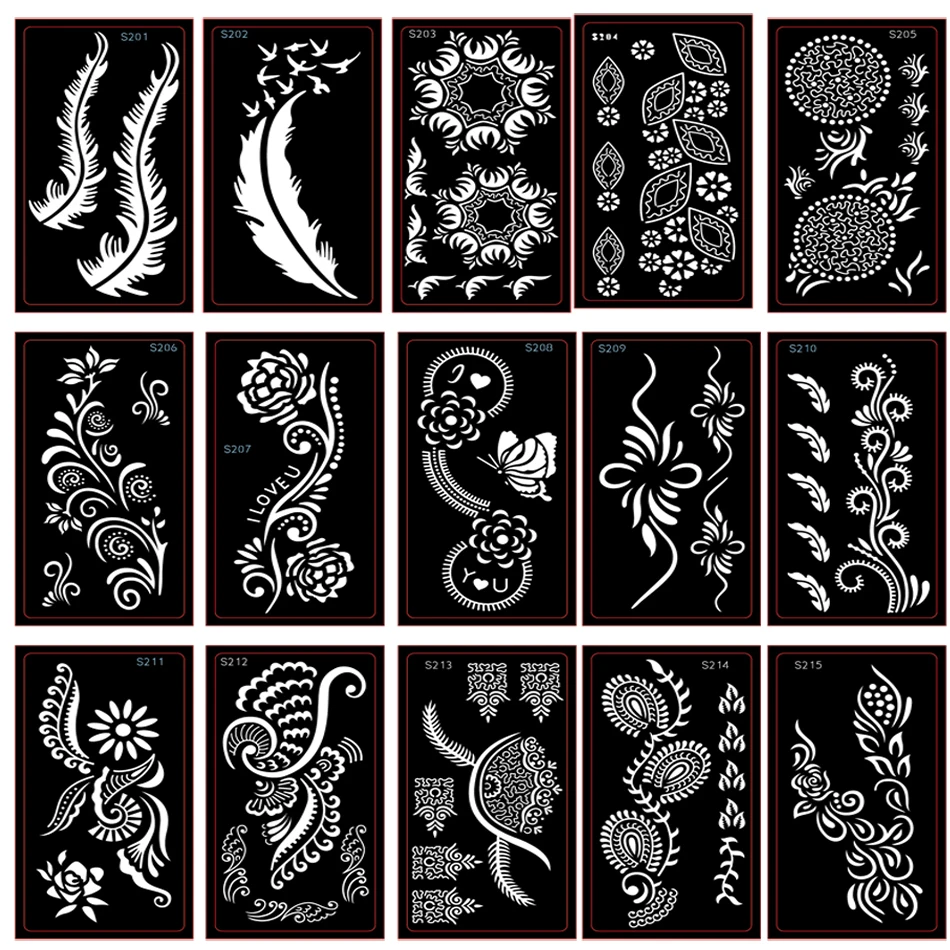 3pcs Mehndi Henna Tattoo Hand Stencils Women Body Paint Self-Adhesive Reusable Mandala Tattoo Indian Wedding Painting Kit Tools