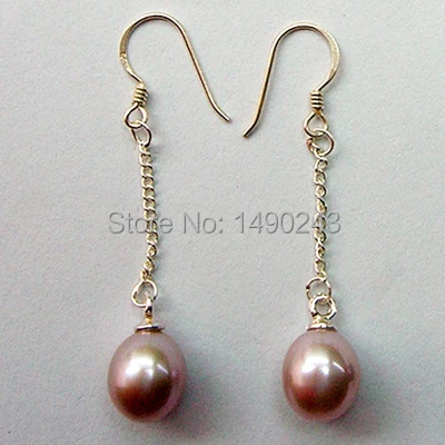 Wholesale 7-8mm Natural Lavender Drop Pearl Earring with 925 Silver Hook