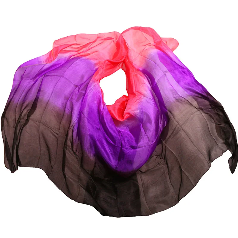 high quality 100% Silk 1pc dance veil handmade natural silk belly dance veil black+purple+red color 250*114 cm dance accessories