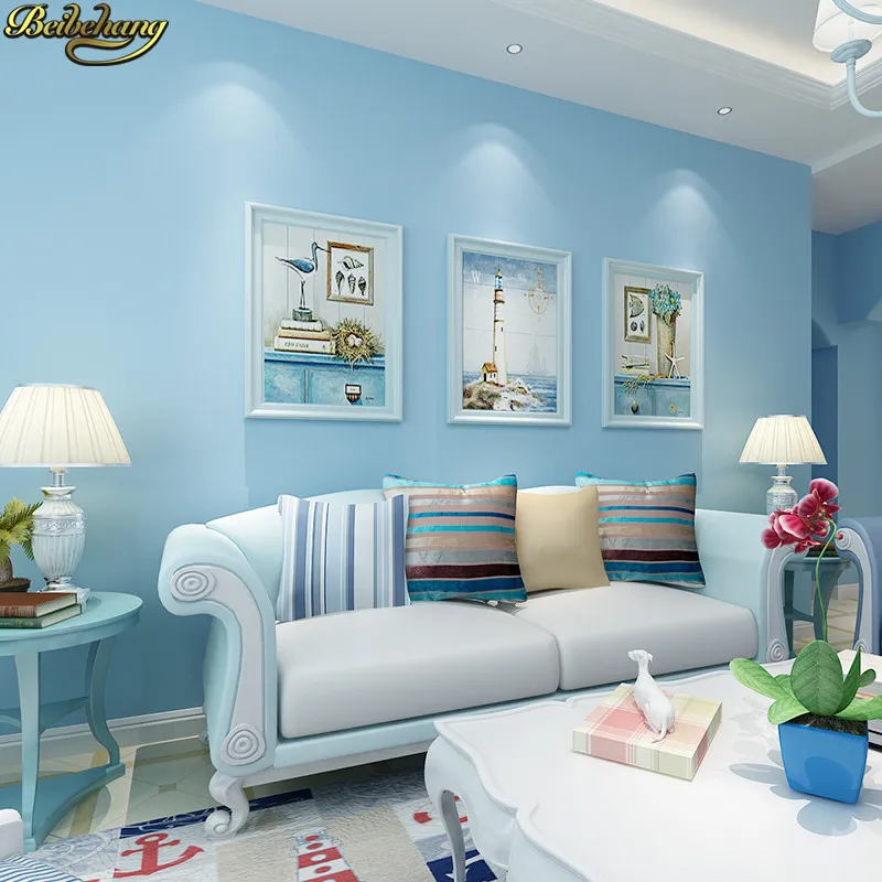 

beibehang Deep blue long fiber wallpaper Pure Mediterranean plain wallpaper bedroom living room background wall papel de parede