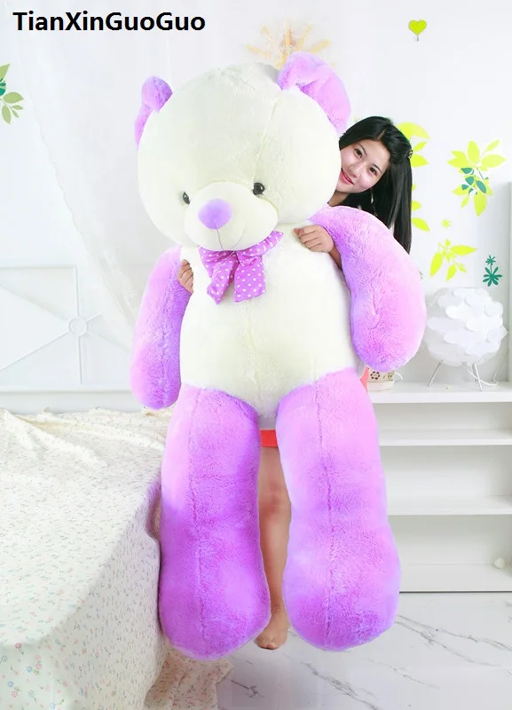 

stuffed toy huge 160cm teddy bear soft plush toy purple&white bear soft doll hugging pillow toy birthday gift s0388