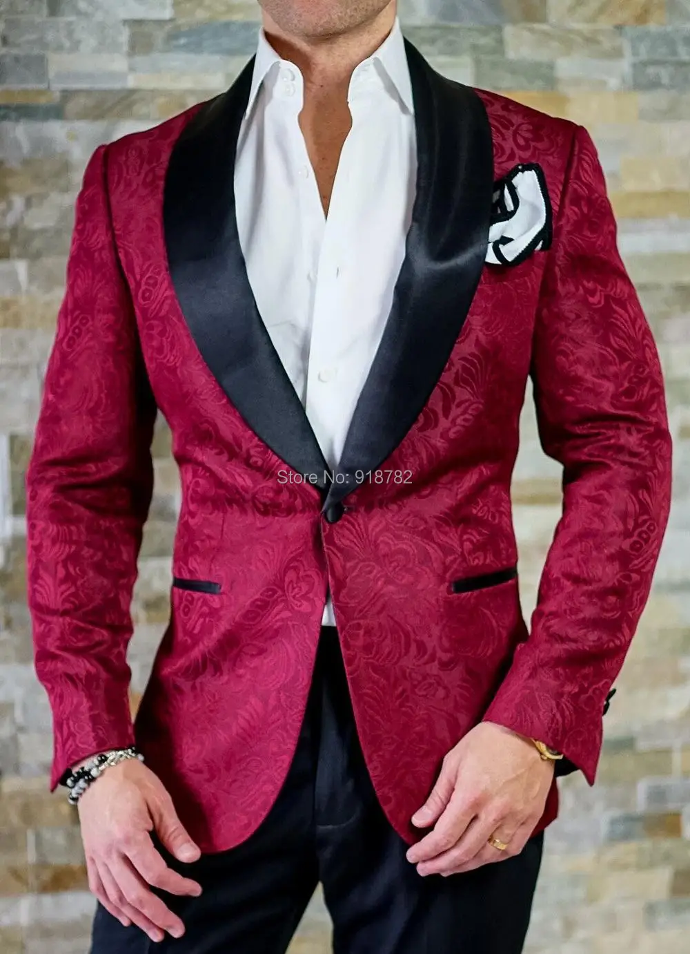 

Costume Homme 2018 New Arrival Burgundy Jacket Black Pant Formal Two Pieces Set Smoking Men Suit Wedding Groomsman Suit Tuxedo