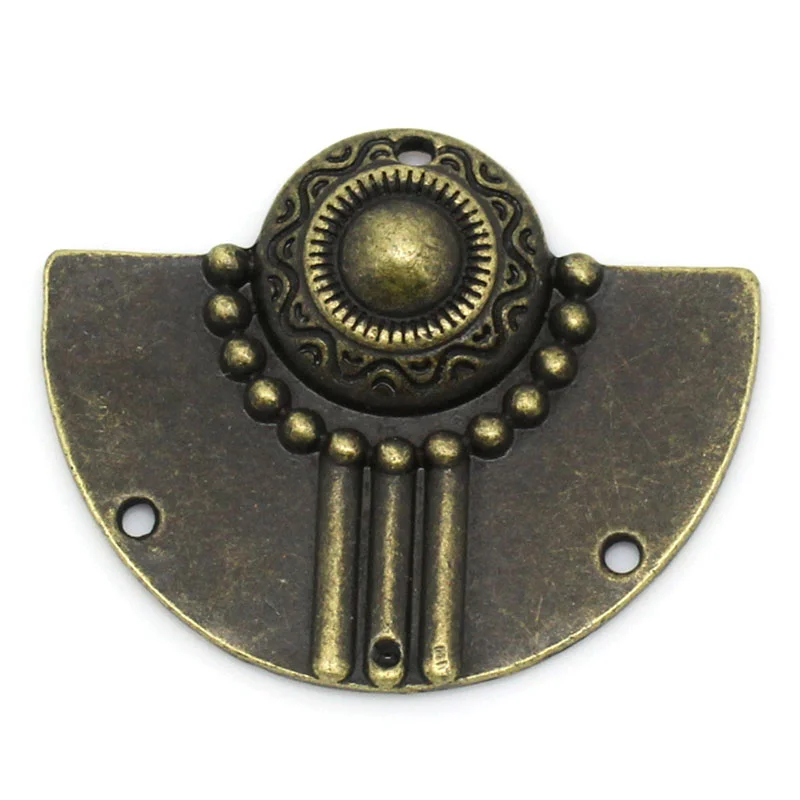 Doreen Box Lovely Connectors Findings Antique Bronze 3 Holes Pattern Carved 3.5x2.9cm,10PCs (B25653)