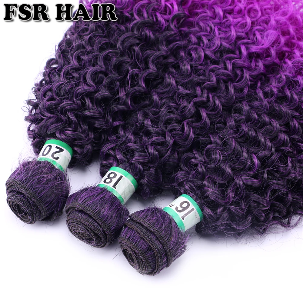 Extensiones de Cabello sintético afro rizado, negro a morado, ombré