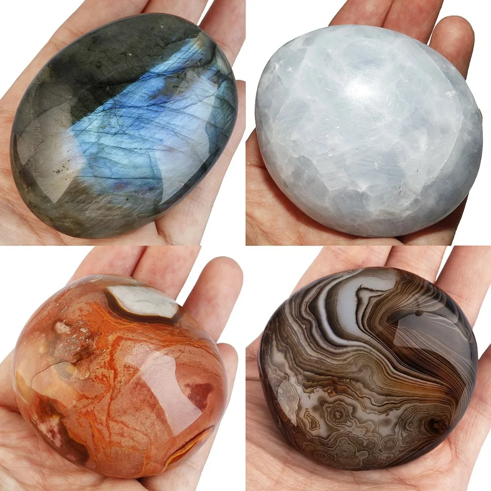 

TUMBEELLUWA Natural Palm Stone,Worry Stone Polished Irregular Pebble Stone Healing Crystal