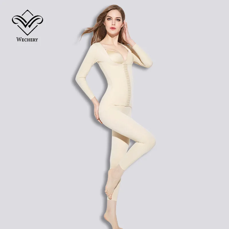 Wechery Shapewear Women Body Shaper Tummy Control Underwear Slimming Bodysuit Plus Size Long Sleeve Shapers