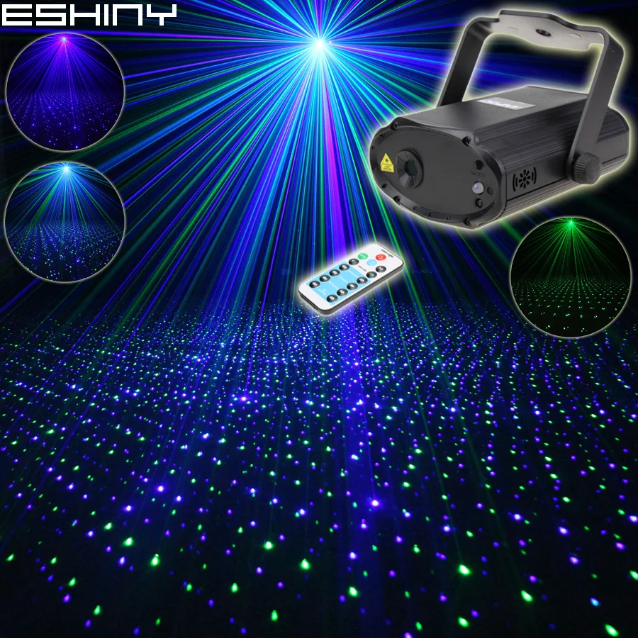 ESHINY Remote MINI Blue Green Laser Full Stars Patterns Projector DJ Dance Disco Bar Family Party Xmas Stage Effect Light T170D2