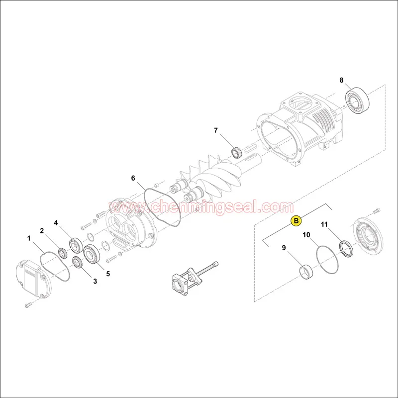 Rotorcomp EVO3 Screw Compressor Air End Repair Kit Shaft Sealing Ring & Inner Ring & O-ring 3pcs A Kit Part No. 162038