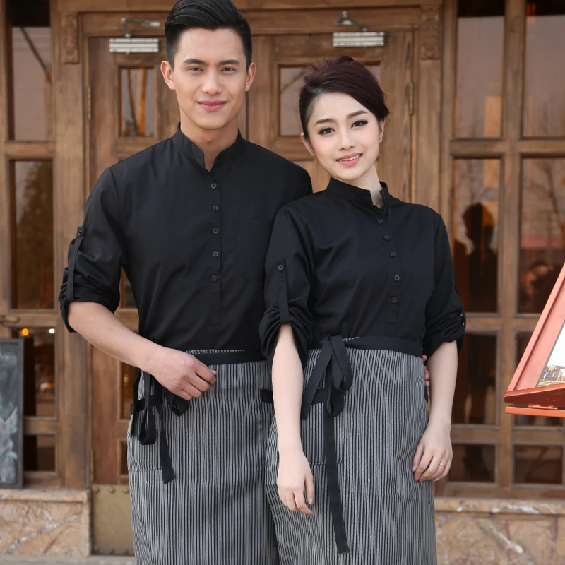 2024 Spring/Fall Hotel Work Clothing Sets Women&Men Fast Food Restaurant Waiter Uniforms Top+Apron 2pcs Western Hotel Workwear