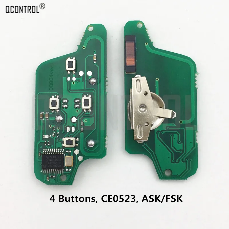 

QCONTROL Car Remote Key Electronic Circuit Board for Peugeot 207 307 308 407 807 Expert Partner CC SW (CE0523 ASK/FSK) 4Buttons