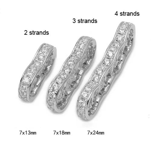 Hot 2 3 4 Strands CZ Zircon Micro Pave 925 Solid Sterling Silver Oval Spacers Beads Fine Jewelry Findings Components SSB-CZS007