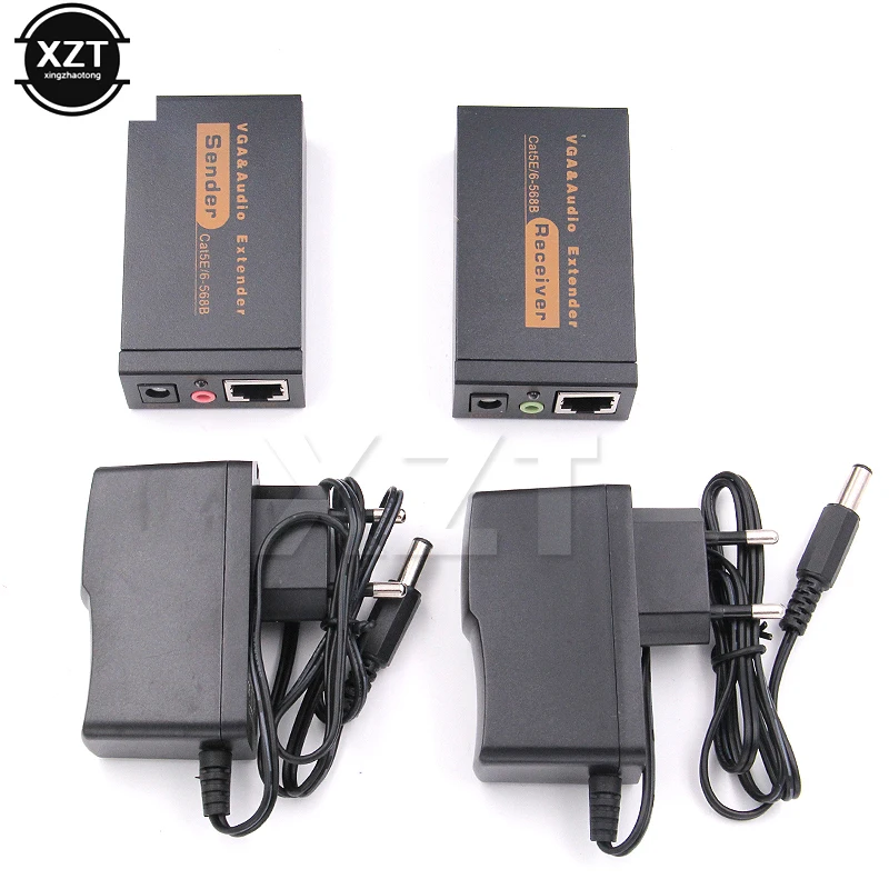 고품질 100M 328ft VGA 비디오 오디오 익스텐더, 단일 RJ45 CAT5e/6 1080P 확장 어댑터 번개 보호