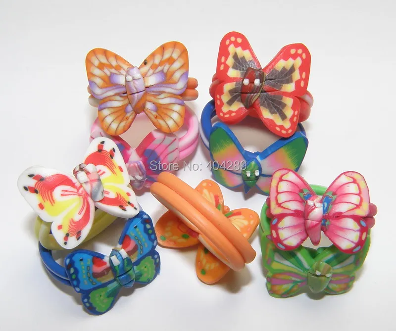 Chic 10pcs Charm Fimo Cartoon/Tortoise/Butterfly flower Kids Polymer Clay Ring Jewelry Gifts For Girls Children