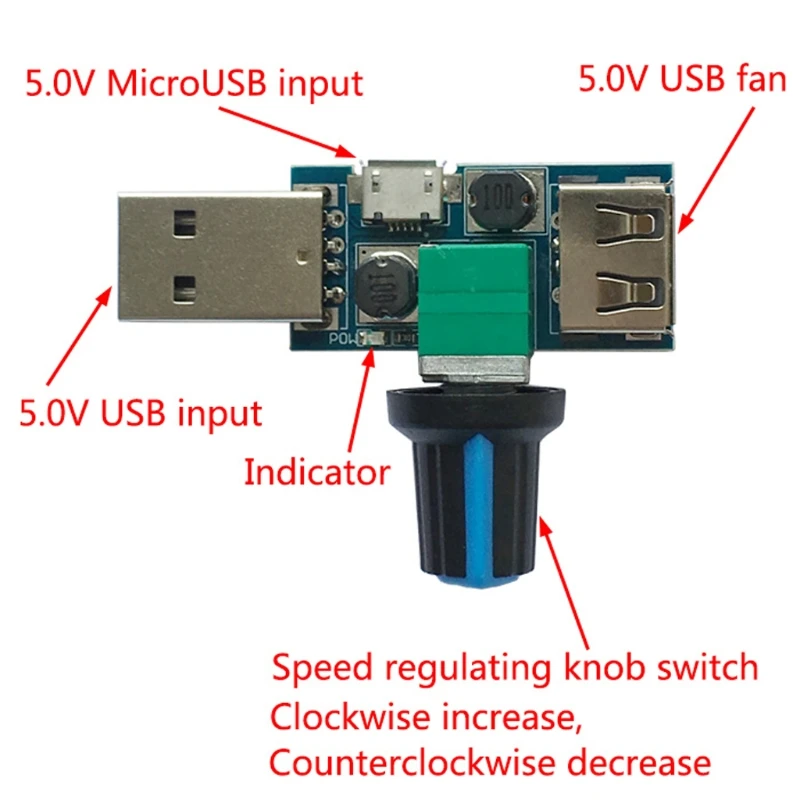 USB Fan Speed Controller for DC 4-12V Reducing Noise Multi-stall Adjustment Gove