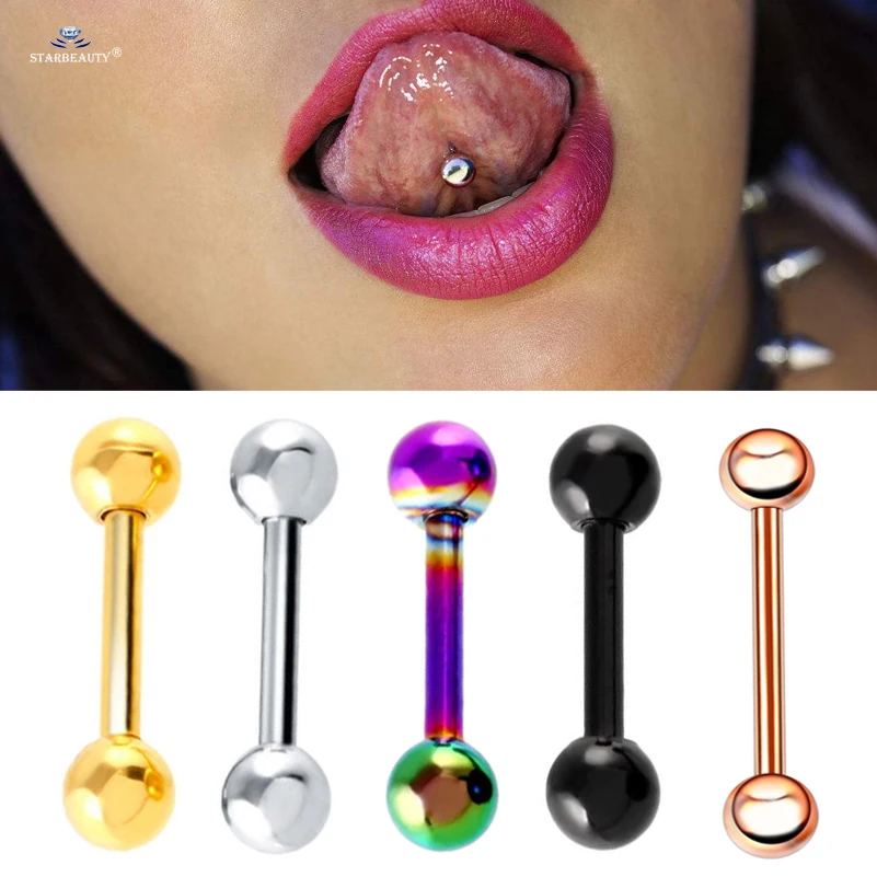 Starbeauty 2Pcs Sexy Barbell Tongue Piercing Industrial Piercing Ball Tongue Ring Eyebrow Nipple Ring Helix Cartilage Earrings