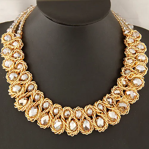 Kymyad Bijoux Femme Trendy Chunky Statement Necklace Women Double Line Crystal Beads Necklaces & Pendants Maxi Necklace