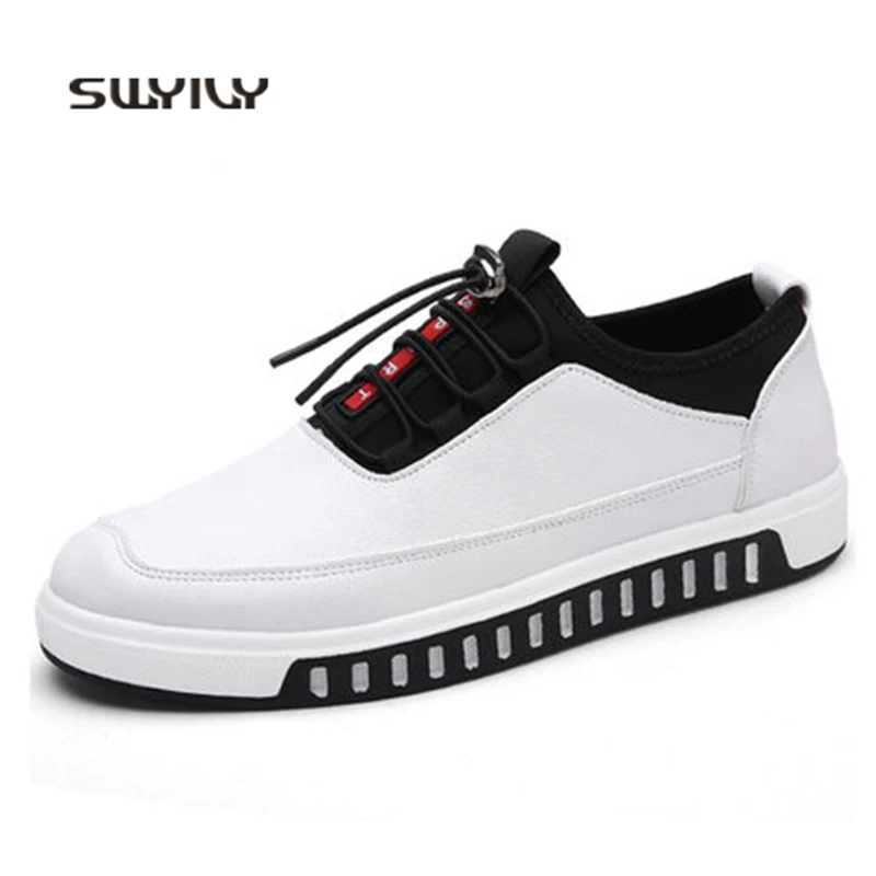 

SWYIVY Sneakers Men Skateboarding Shoes Flat Heel Low-top 2018 Autumn Leather Chaussures de sport pour hommes Males Lazy Shoes