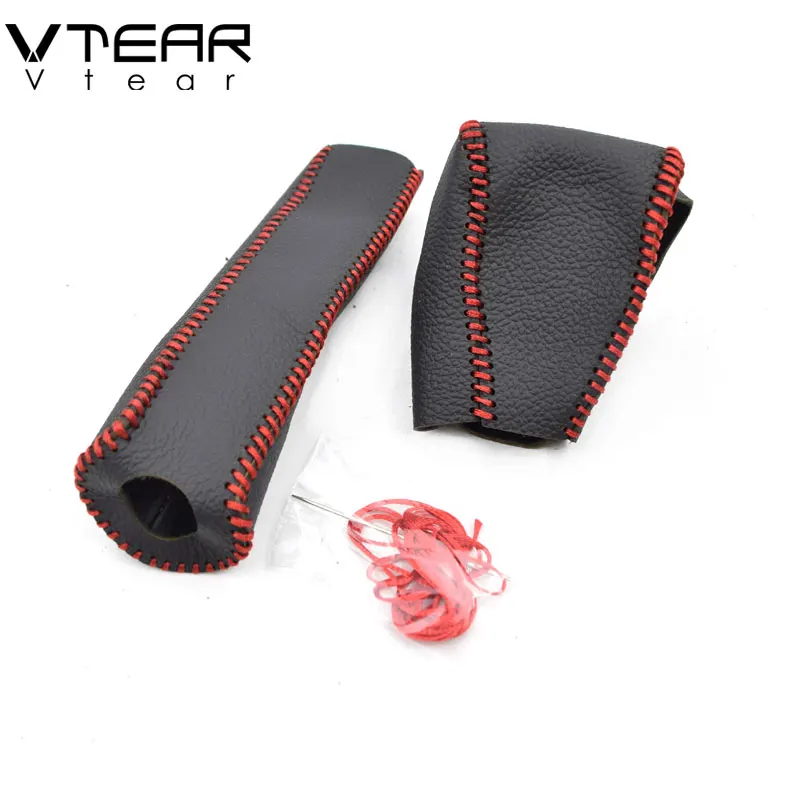 Vtear For Skoda Octavia A5 A7 Gear Shift Collars Handbrake Grips gear lever cover Interior leather car-Styling accessories parts