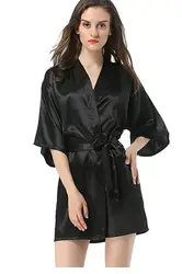 Roupão de seda do falso preto feminino, roupão, roupa de dormir, quimono, Yukata, monocromático, venda quente, novo, preto, S, M, L, XL, XXL, NB032