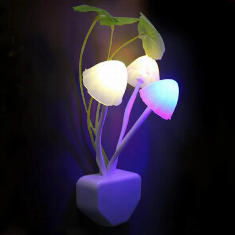 Novelty Creative night light EU/US Plug Light Sensor 3LED Colorful Mushroom Lamp Led AC110V-220V Color Night Lights