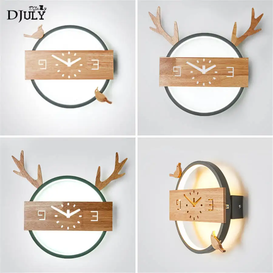 

nordic antlers bird wood metal Round led wall lamp for children bedroom bedside living room home deco led luminaire stairs light