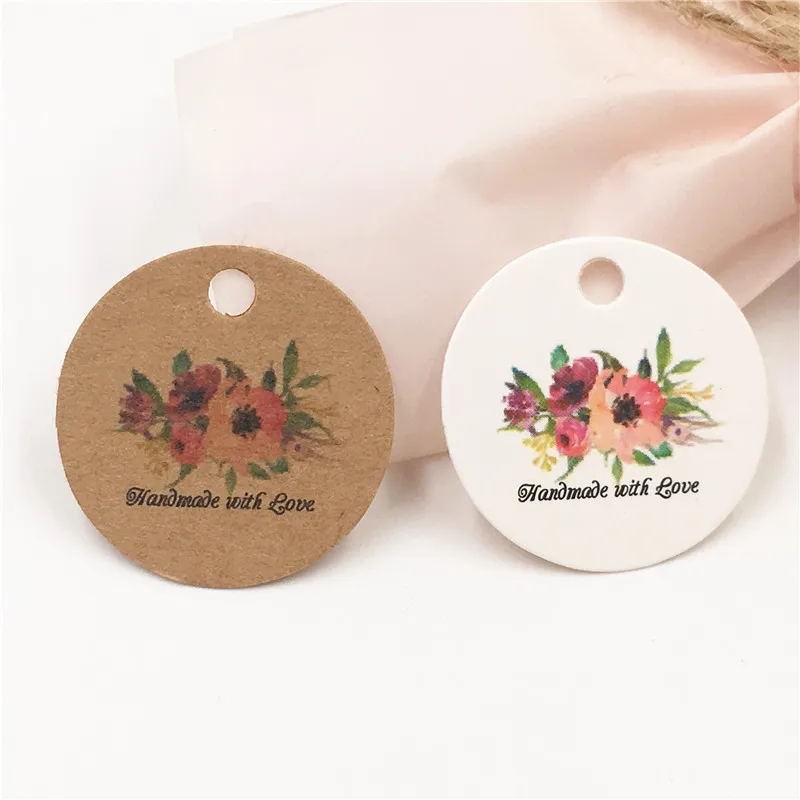 The New 3cm 200Pcs/Lot Round Product With A Hole Pricing Hanging Tags Imprint Garland Heart Flower Love Paper Jewelry Gift Label