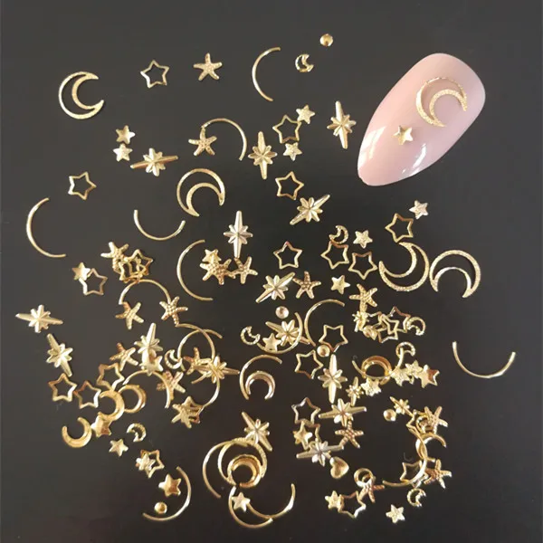1 Box Moon Stars Nail Art Rivets Stud Multi Mental Decals diy Tips Manicure Charms UV Gel  3D Nail Decorations Perfect Nailart
