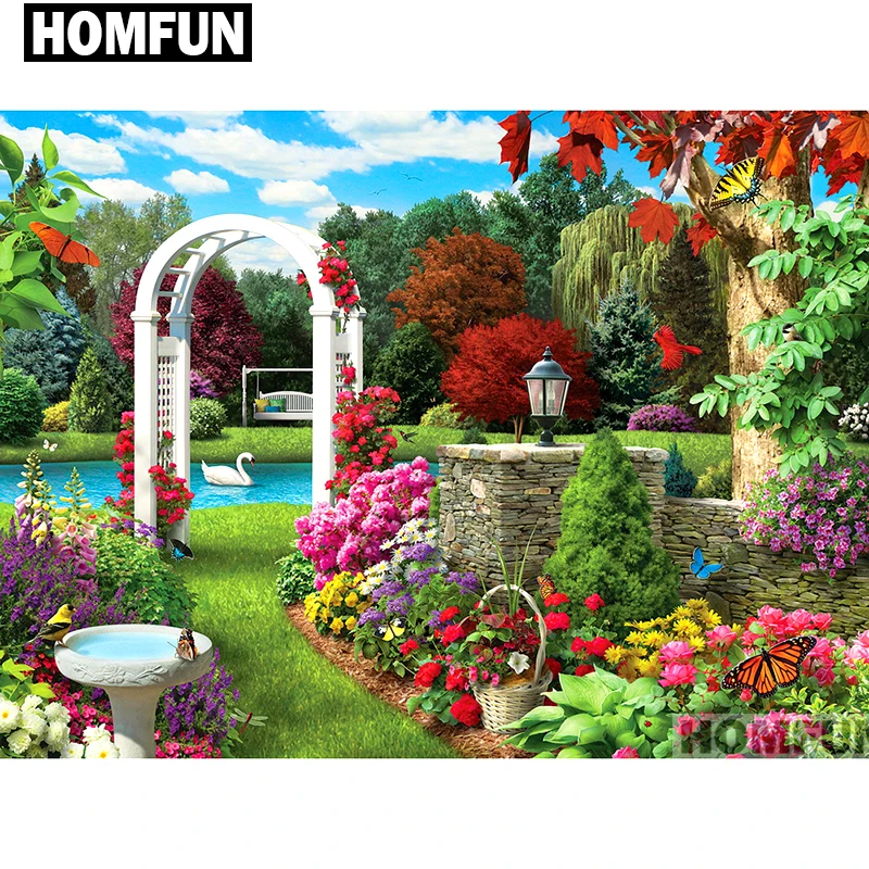 

HOMFUN Full Square/Round Drill 5D DIY Diamond Painting "Scenic garden" Embroidery Cross Stitch 5D Home Decor Gift A01682