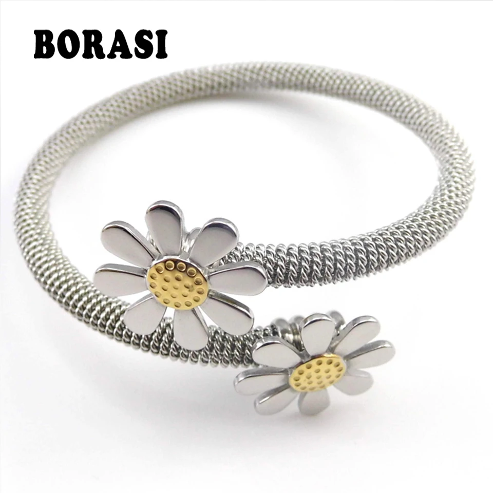 New Arrival Fashion Jewelry Bracelets For Women Stainless Steel Elastic Flower Bracelets & Bangles Female gift