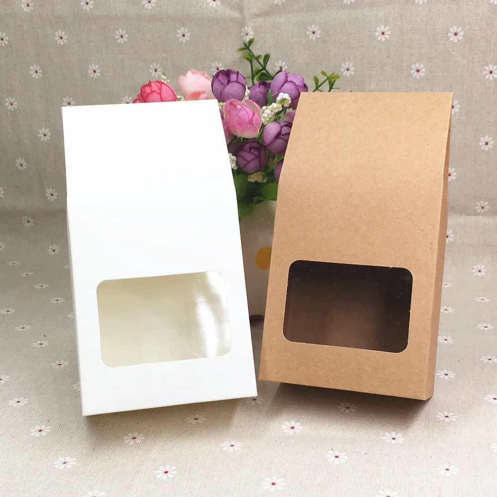 50 pcs Brown/white Paper handmade candy bags Paper brown stand up window gift boxes for wedding/Gift/Food Packing Bags