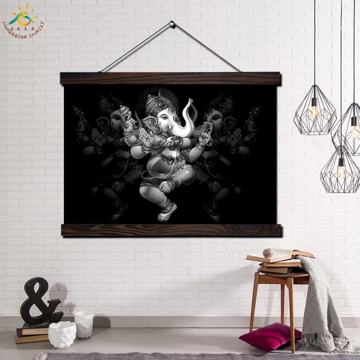 

Black Ganesha God Single Vintage Posters and Prints Scroll Canvas Painting Wall Art Pictures Frame Home Decor