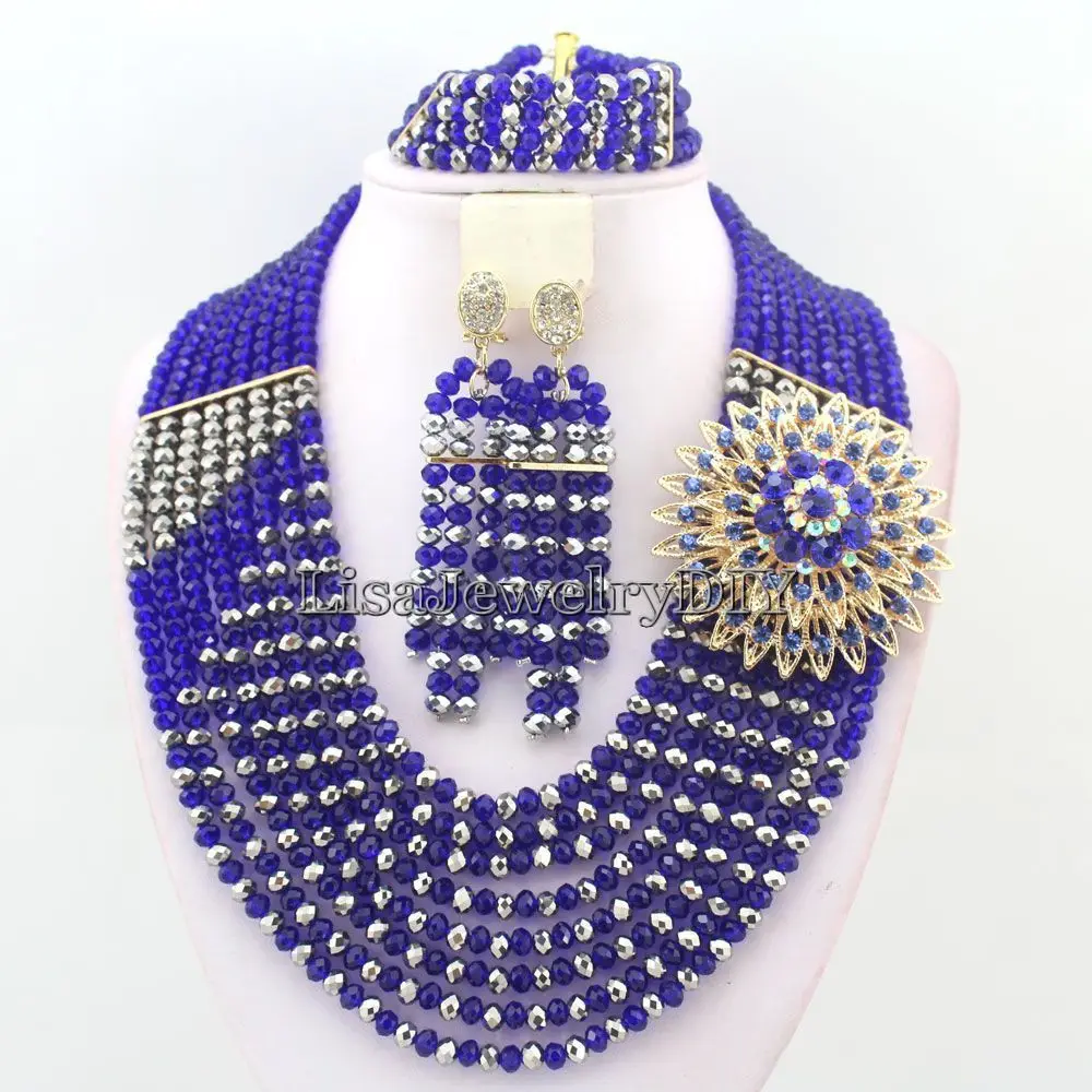 

Newest Nigerian Wedding Necklace Earrings Set African Beads Jewelry Sets Crystal Necklace Set HD4008