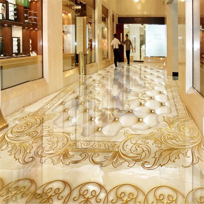 

beibehang Custom wallpaper 3D stereo flooring large European luxury gold rose marble soft package parquet floor 3D floor tiles