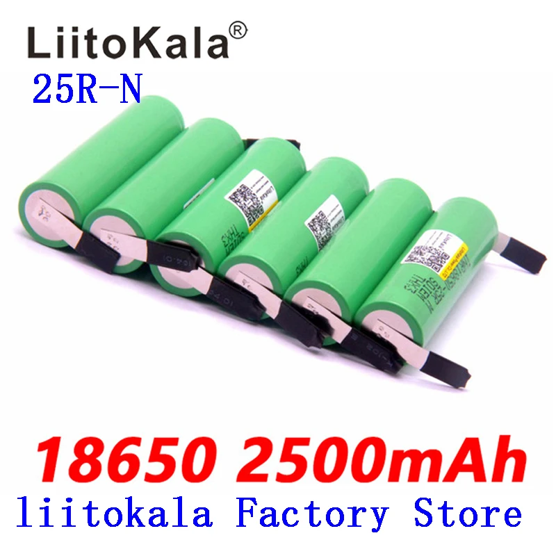 liitokala 100% Original 18650 2500 mah bateria recarregável 3.6 v inr18650 25r m 20a descarga 18650 battery + níquel diy