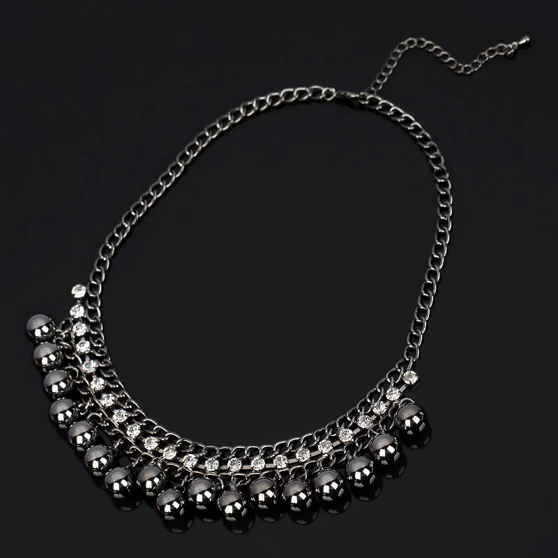 Newest Luxury Jewelry vintage Black Balls Crystal Necklace. Charm collar statement choker necklaces & pendants for women #N068