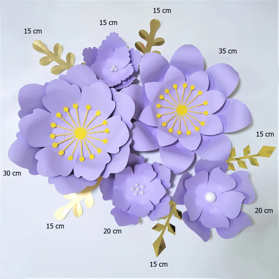 Lilac Rose DIY Paper Flowers Gold Leaves Set For Baby Girl Nursery Wall Art Kids Room Decoration Baby Room Decor Floral Wall