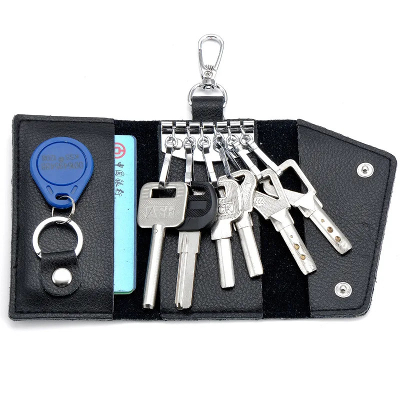 Real Leather Key Holder Men Women Keychain Organizer Waist Hanging Pouch Mini Purse Card Bag IC Card Wallet Housekeeper Key Case