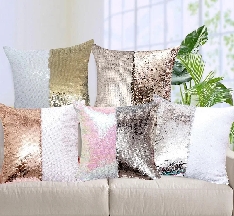 100pcs Sequin Mermaid Cushion Cover Magical Glitter Throw Pillow Case Home Decorative Car Sofa Pillowcase 45*45cm W9892