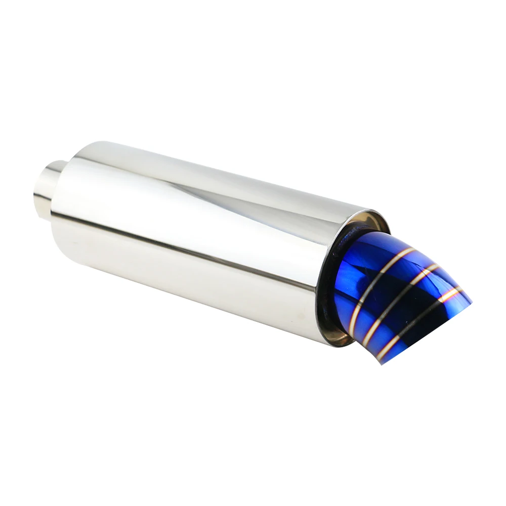 Universal polishied car exhaust race muffler 2/2.5 inlet exhaust blue end tips muffler on the car