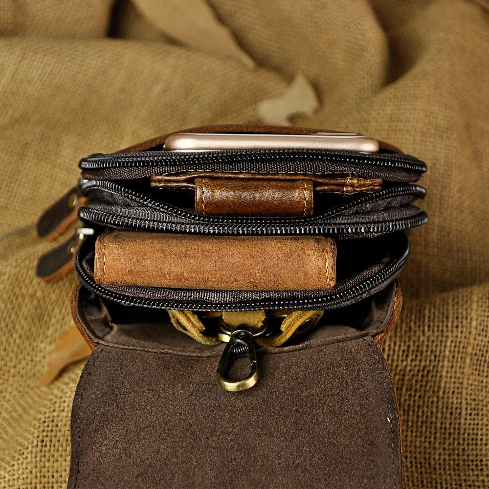 Design Mens Original Quality Leather Small Travel Phone Pouch Hook Belt Fanny Waist Pack Bag High Fashion Male Case 6185-dc