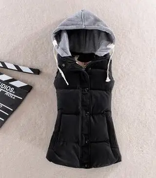 1pcs/lot Autumn Winter Fashion Cotton Vest Women Patchwork Sleeveless Hooded Collar Casual vest