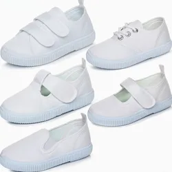 Zapatillas de deporte blancas para niños y niñas, zapatos de lona para niños, estudiantes de escuela, baile, gimnasia, zapatos casuales, zapatos deportivos blancos Unisex